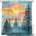 thumbnail image 3 of Watercolor Forest Shower Curtain for Bathroom, Blue and Grey Woodland Tree Country Shower Curtain, Natural Landscape Shower Curtain Set Bathroom Decor with Hooks, 72X72IN, 3 of 6