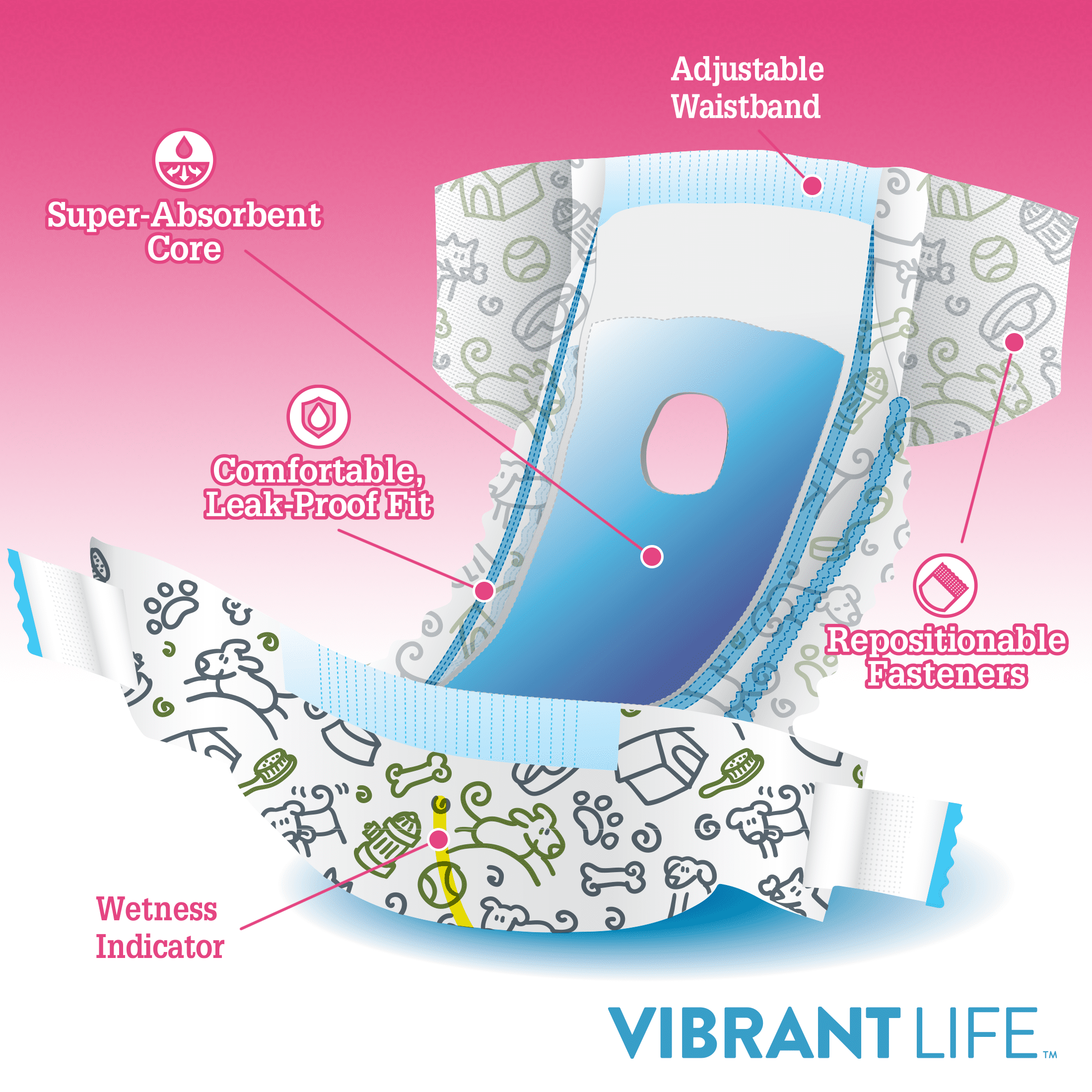 Vibrant Life Disposable Diapers for Female Dogs - Med