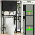 thumbnail image 6 of iSunirm Over The Toilet Storage Cabinet with Doors, 7 Tier Freestanding Bathroom Organizer with Adjustable Shelf & 4 Hooks for Bathroom, Restroom, Laundry, Black, 6 of 7