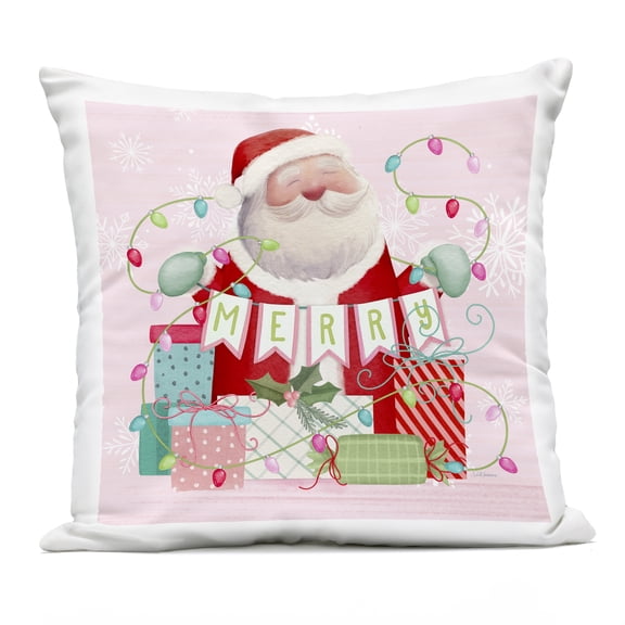 Stupell Industries Merry Pinkmas Santa Outdoor Printed Pillow design by Nicole Tamarin, 18 x 7 x 18