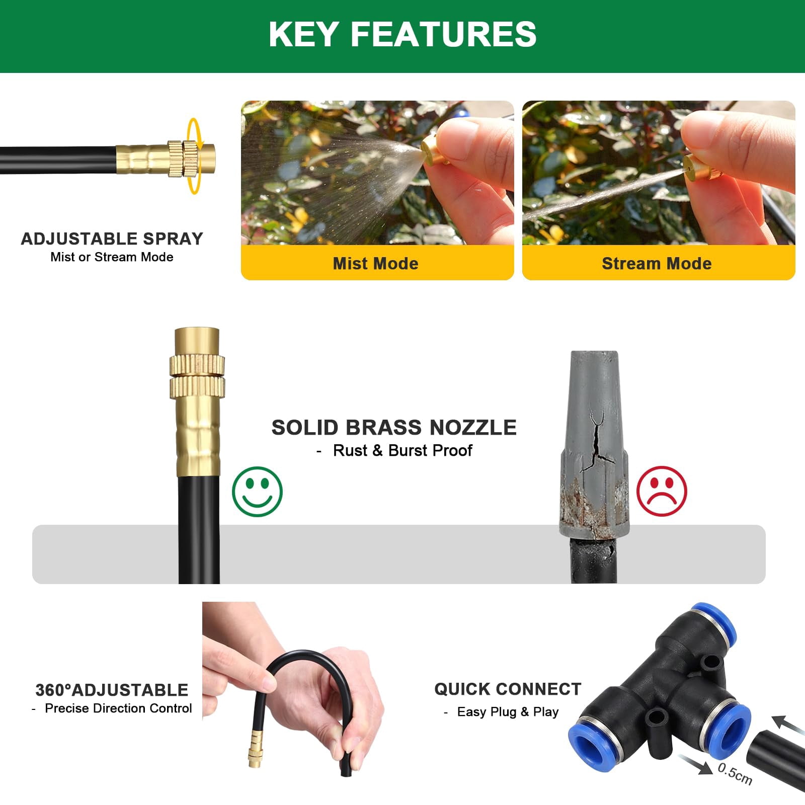 Drip Irrigation System  2026-upgrade 200ft 1/4" Garden Watering With 40 360° Adjustable Copper Nozzles Diy Kit For Lawn Greenhouse Raised Beds & Outdoor Plants