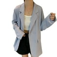 thumbnail image 3 of Casual Business Suit Jacket Pure Color Long Sleeve Turn Down Collar Loose Lightweight Women's Office Work Jacket for Dating Purple Free Size, 3 of 8