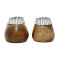 thumbnail image 5 of DecMode 9", 9"H Handmade Brown Wood Vase with Seagrass Accents, Set of 2, 5 of 9