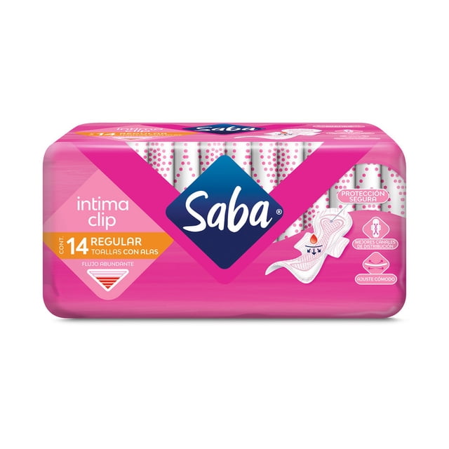 Toallas femeninas Saba Intima Clip regular con alas flujo abundante 14 pzas