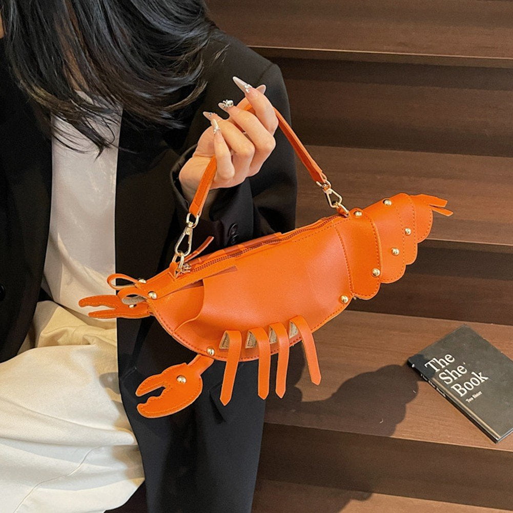 Jiibva Lobster Shaped Crossbody Bag for Women Unique Rivets Lobster Design Shoulder Bag Stylish Handbag Purse for Women Teen