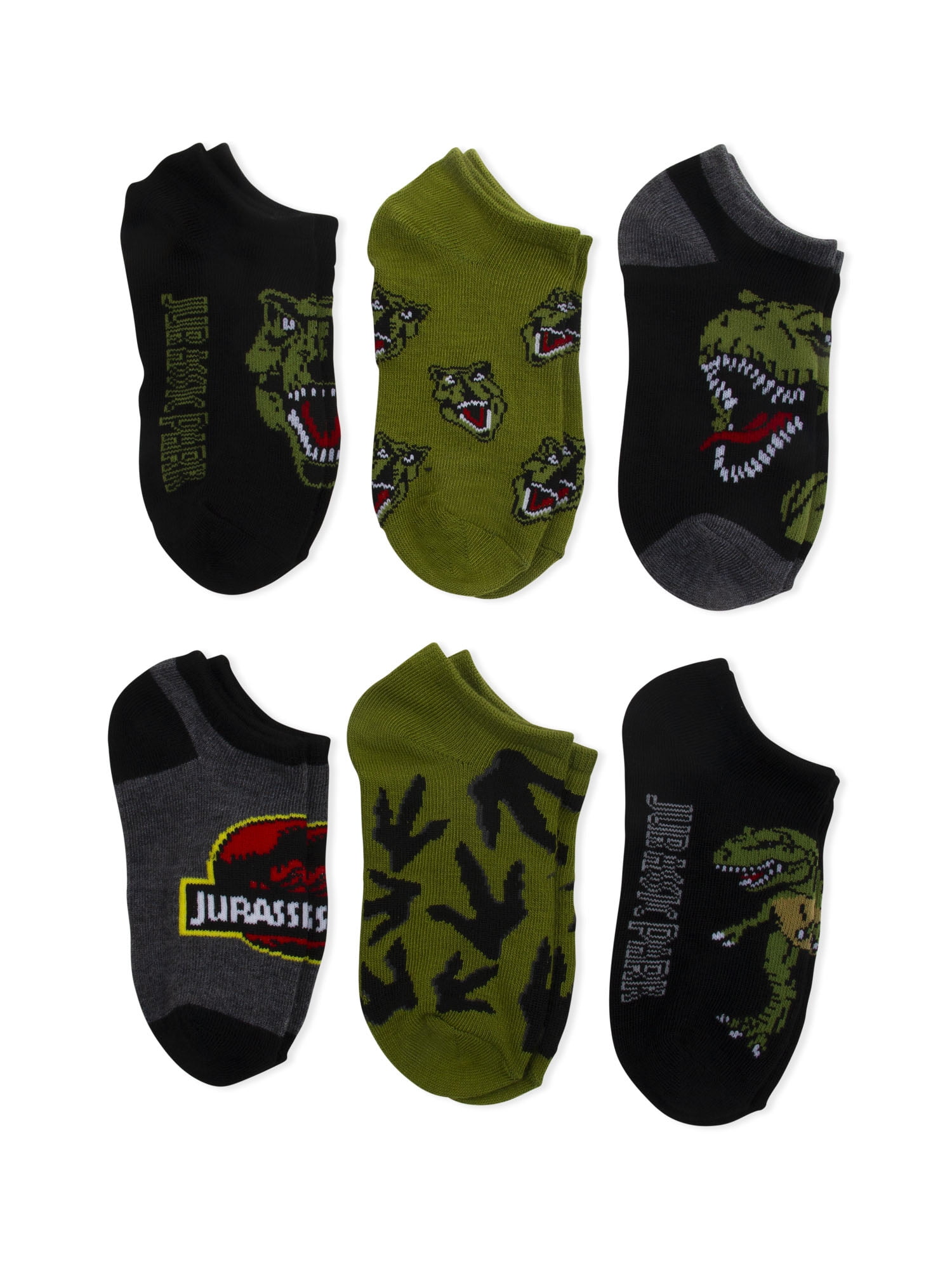 Jurassic Park Boys No Show Socks, 6 Pack