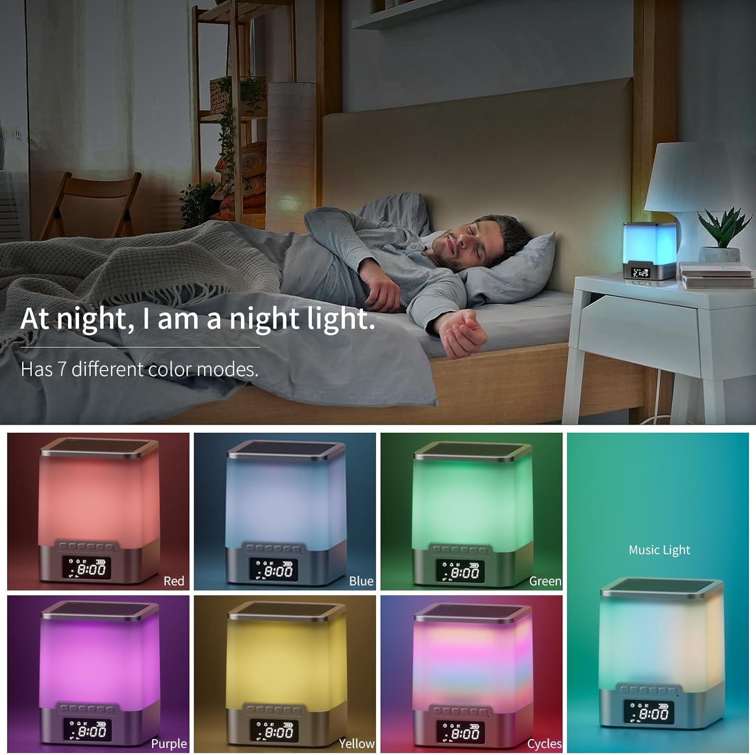 Sailstar Alarm Clock Bluetooth Speaker with Night Light,Touch Bedside Lamp Digital Alarm Clock with RGB Color Changing Music Sync