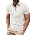 thumbnail image 1 of Birdeem Chemises pour Hommes Couleur Unie Fermeture Éclair Décontractée Manches Courtes Col Rabattu Blouse Chemise, 1 of 12