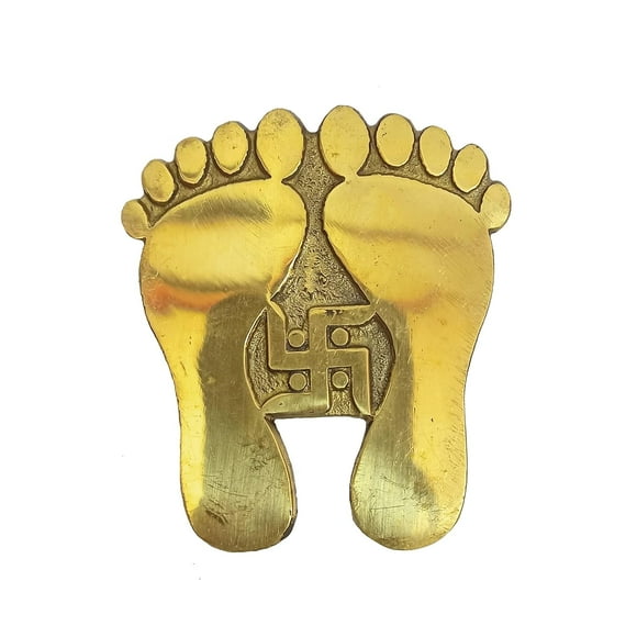 Handmade Brass Laxmi Charan Paduka For Door Entrance - Golden Brass Laxmi Foot Step