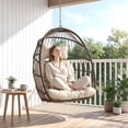 thumbnail image 3 of RADIATA Foldable Hanging Egg Chair, No Stand, Brown Wicker Rattan Swing with Cushion , Indoor/Outdoor, 350 lb Capacity, 3 of 9