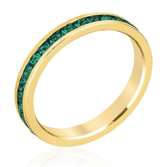 Stackable Eternity Style Crystal Birth Stone Color 18k Gold Plated Ring With Diamonds