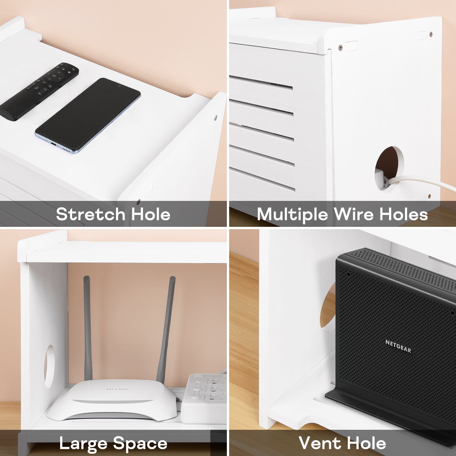 White Router Shelf Projector Shelf Projector Stand Router Storage Box Modem Cable Router Cover Organized Power Strip Cable Management Hider Rack by Solid Wood