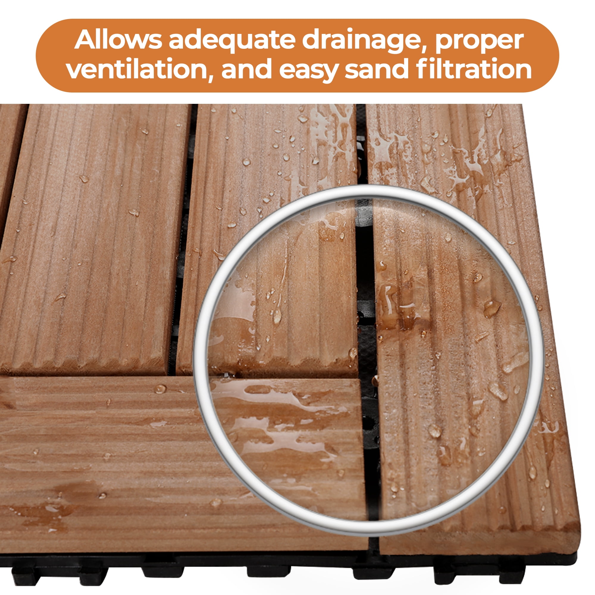 Alden Design 27pcs Indoor & Outdoor Wood Flooring Tiles for Patio Garden, 12" x 12", Brown