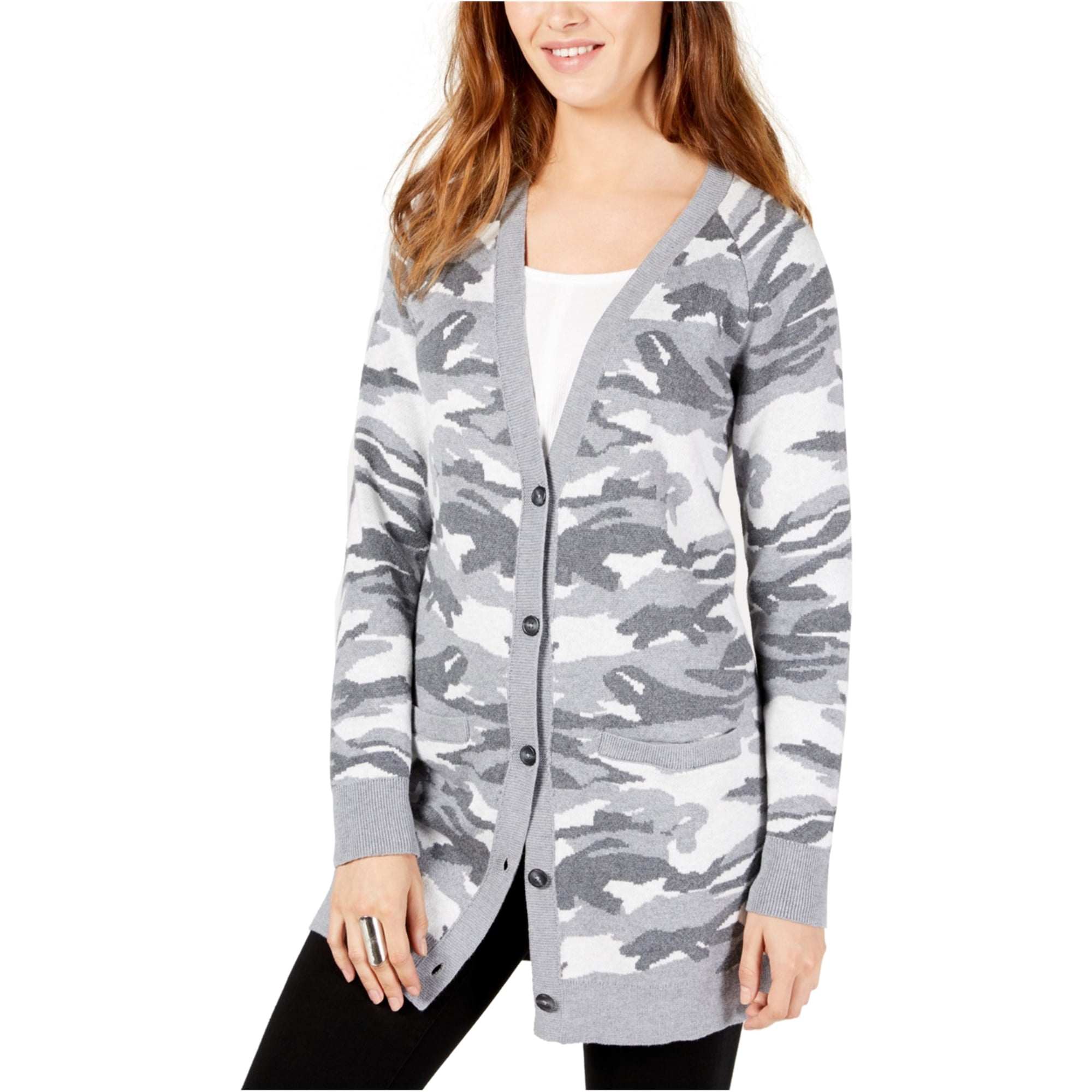 womens camo cardigan sweater