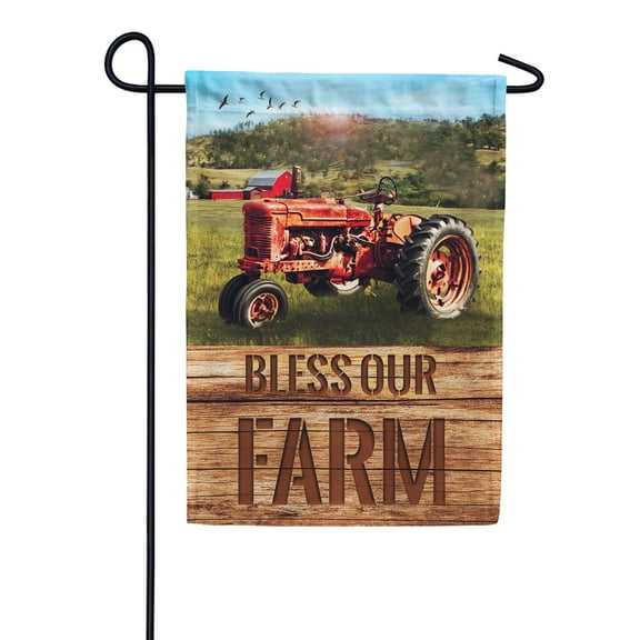 America Forever Bless Our Farm Summer Garden Flag 12.5 x 18 inches Red Tractor Farm Family Agriculture Harvest Double Sided Country Life Seasonal Yard Outdoor Decorative Rustic Garden Flag