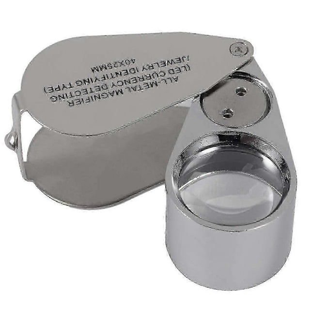 Jeweler's Magnifier, 40x Magnification, Made Of Metal, Folding Magnifier With Led And Uv Light, Magnifier For Diamonds, Jewelers, Coins, Stamps