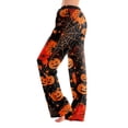 thumbnail image 2 of Halloween Print Sleep Pants Adult Loose Fit Lightweight Elastic Waistband No Pockets Drawstringless Straight Leg Bottoms Graphic Home Lounge Wear, Orange_D, XL, 2 of 9