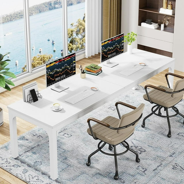 Tribesigns 6.5FT White Conference Table, Modern Office Meeting Room Table with Metal Frame, 78.74"W x 27.56"D for 6-8 People, Only Table