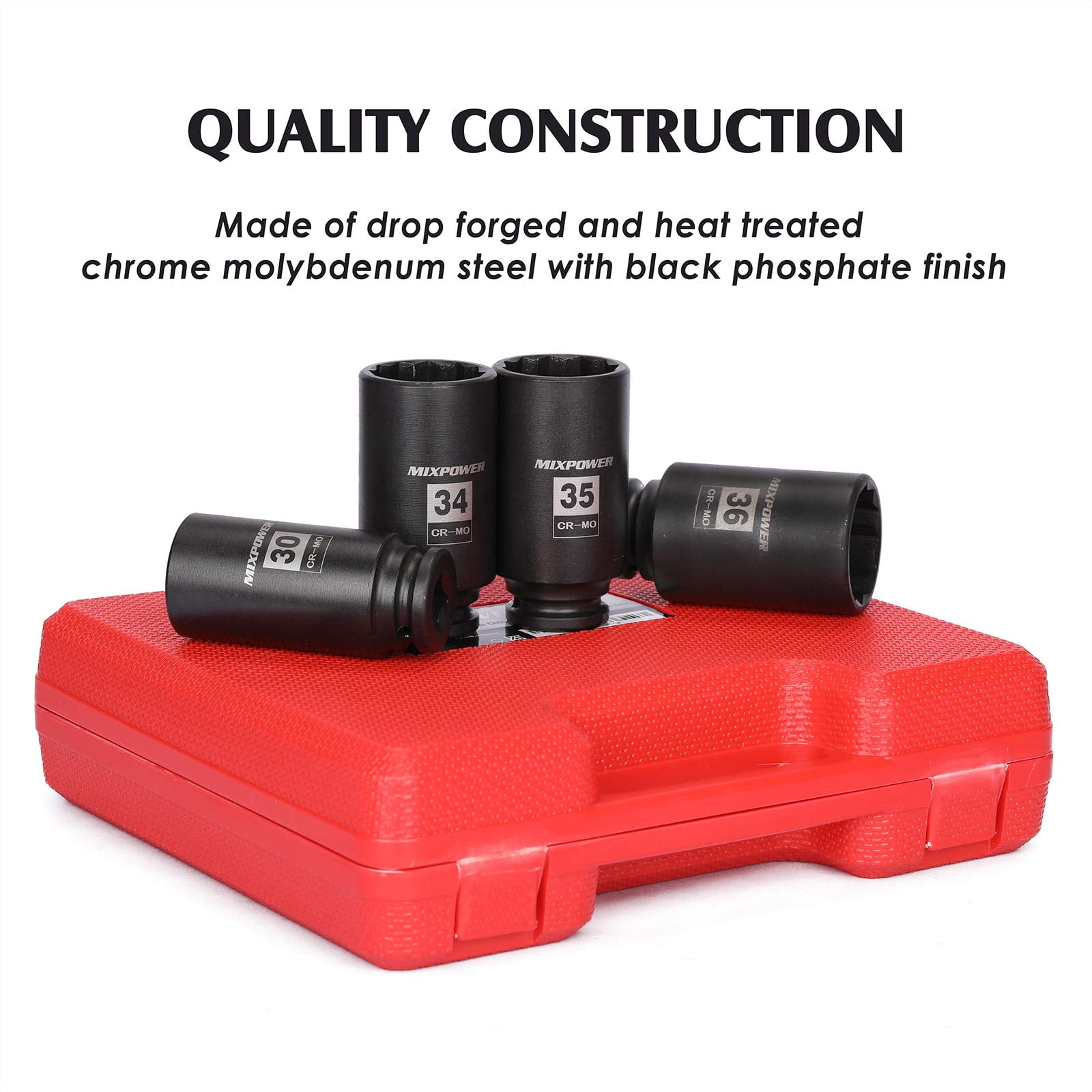 MIXPOWER 8-Piece 1/2-inch Drive Deep Impact Socket Set,12 Point, Metric, CR-MO, 29,30 32 34 35,36,38,39mm, Heavy Duty Impact Socket Set