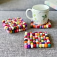 thumbnail image 4 of Coffee Table Coasters, Felt Coasters, Poms, 4*4in, Wool Felt, Heat Protection, Colorful Decor, Handmade, Square Shape, 3 Pc, 4 of 8