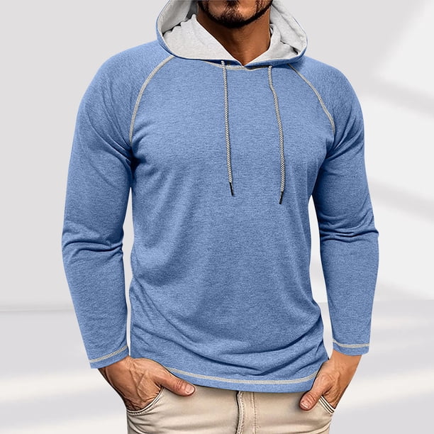 pstuiky camisa de manga larga para hombre, Camisa básica de manga larga con cuello redondo y transpirable de color sólido a la moda informal para hombre Tops de talla grande para hombre s