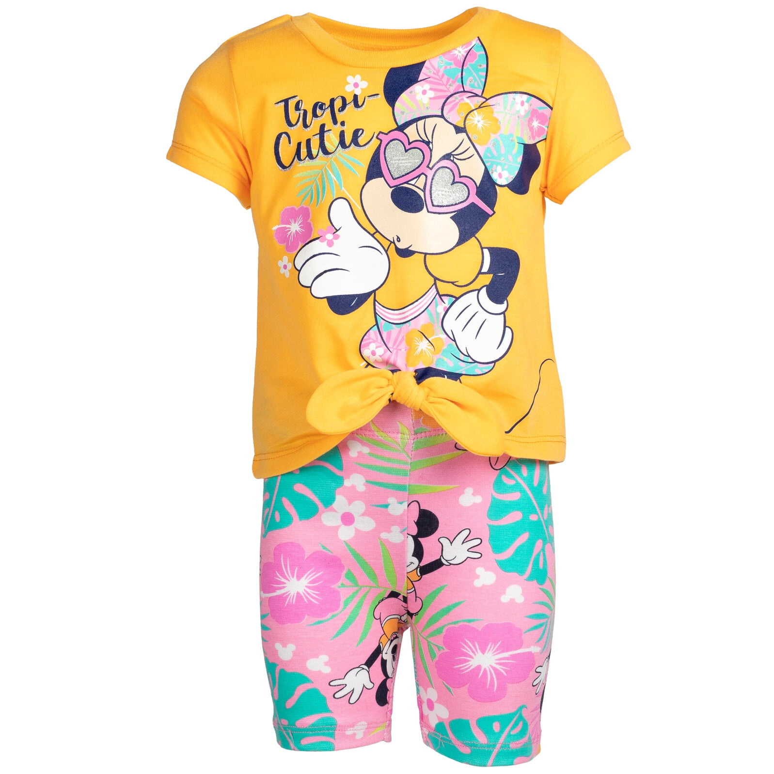 Disney Minnie Mouse Infant Baby Girls T-Shirt and Bike Shorts Outfit Set Infant to Little Kid