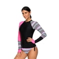 thumbnail image 5 of Women's Long Sleeves Rash Guard Athletic Swim Tankini Sets Swimsuit - Rose Red, 5 of 6