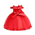 thumbnail image 6 of Zpanxa Toddler Girls Princess Dress, Little Girls Party Wedding Dress, Lace Bowknot Off Shoulder Pleated Dress, Kids Pageant Flower Girl Sleeveless Dress, Birthday Gifts for Girls Red (5-6 Years), 6 of 8