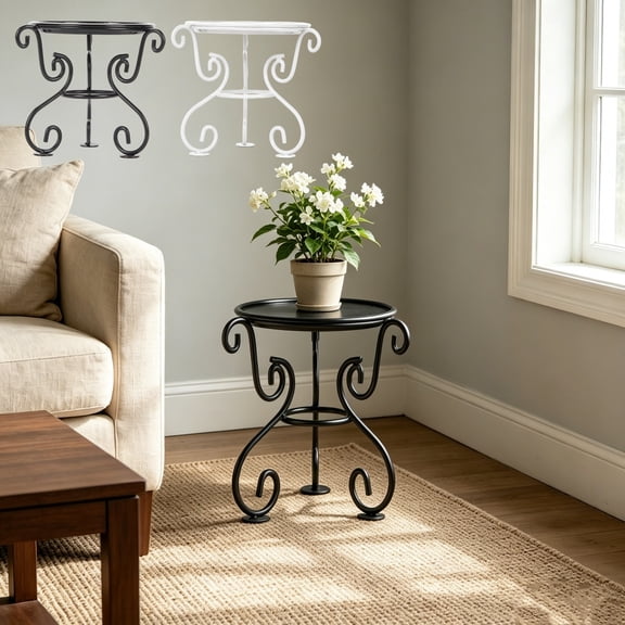 Flower Pot Holder Decorative Metal Plant Stand Vintage Round Stable Rack For Indoor Outdoor Corner And Small Space Display(Black)