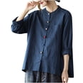 thumbnail image 2 of WREESH Women's Linen Button Down Shirts Solid Color Cotton and Linen Long Sleeve Shirt with Pockets for a Classic Suit Top Navy, 2 of 5