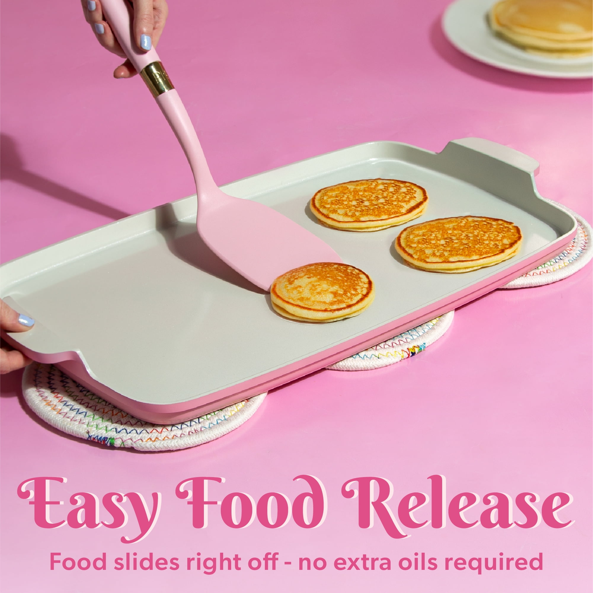 Paris Hilton Double Burner Griddle Pan for Stovetop, 17.8" x 10.5", Clean Ceramic™ Nonstick Coating, Pink