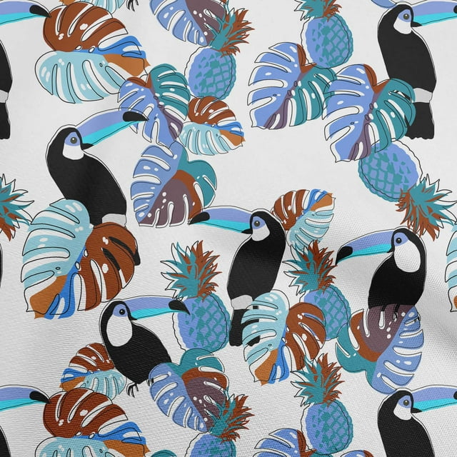 oneOone Polyester Spandex Blue Fabric Floral Flower With Birds Sewing Craft Projects Fabric Prints By Yard 56 Inch Wide