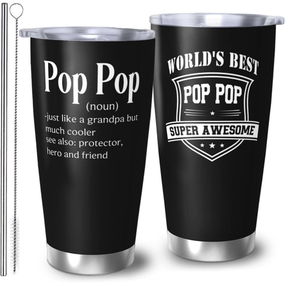 Pop Pop Gifts from Grandsons Grandaughters, Pop Pop Tumblers for Men, Poppop Birthday Gifts, 20oz Coffee Tumbler, Gift for Poppop, Grandpa Travel Mug Gift