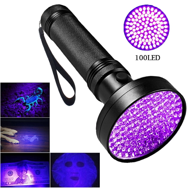 UV 100 Leds Flashlight 395nm Ultra Violet Torch Light Lamps Blacklight DetecALUK 