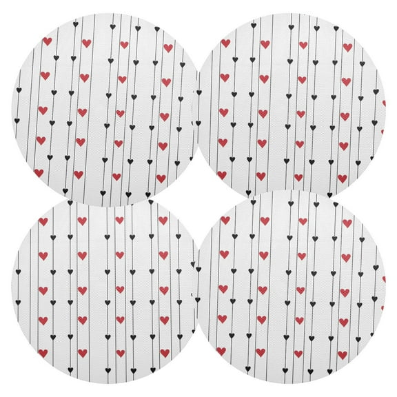 Ryvnso Valentine's Day Hearts Round Plate Mats Dining Table Placemat Set of 4 for Holiday Decoration