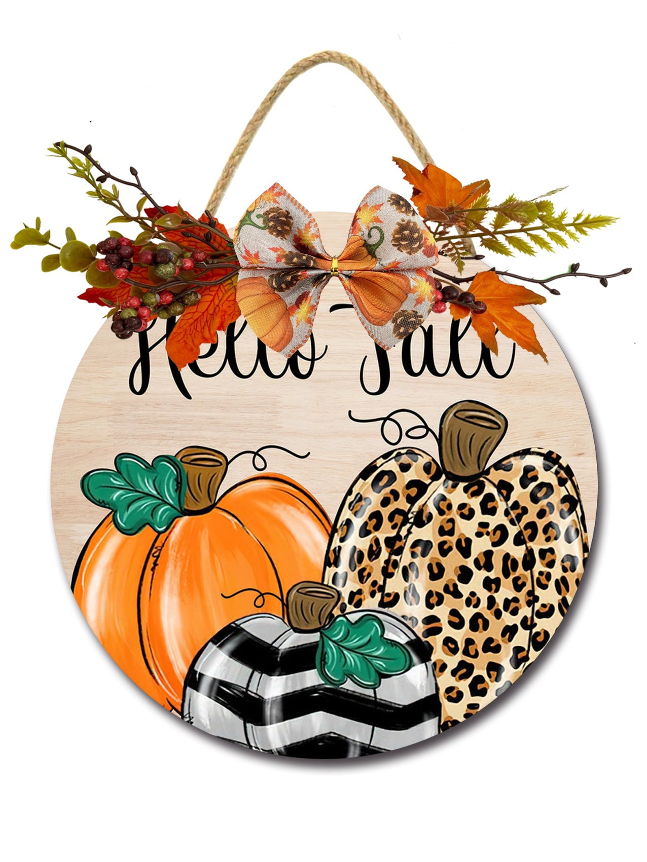 Hello Fall Front Door Sign Funny Wreaths Hanging Wooden Plaque