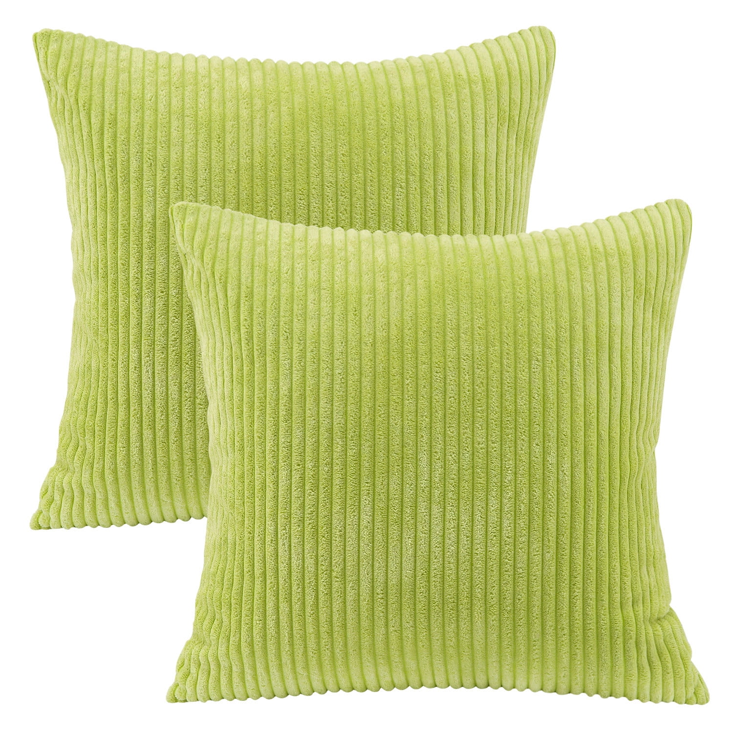 Fluffy Corduroy Velvet Solid Color Suqare Cusion Accent Decorative Throw Pillow for Couch, 22" x 22", Pale Green, 2 Pack
