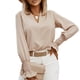 thumbnail image 1 of Camisa de Mujer con Cuello en V Linterna Manga Larga Color Puro Blusa de Trabajo Simple Camisa Superior para otoño e Invierno Caqui L, 1 of 6