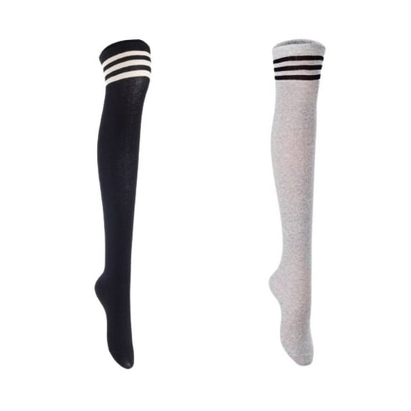 Lian LifeStyle Women's 2 Pairs Adorable Comfortable Soft Thigh High Over Knee High Cotton Socks Size 6-9 L1022 Black,LightGrey