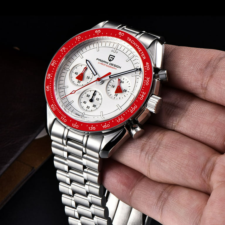40mm PAGANI DESIGN White Dial Full Chronograph VK63 Quartz Men's Wrist  Watch