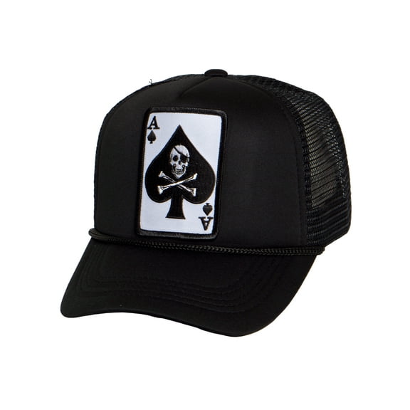 Top Headwear Men's Death Ace Trucker Hat - Ace of Spade Skull Bones Snapback Cap, Black