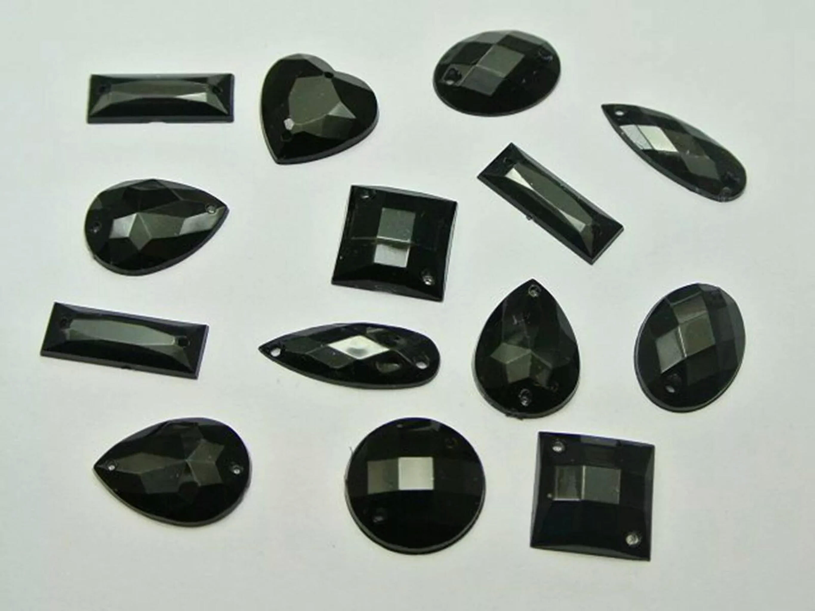 EOEMY 500 Black Color Flatback Acrylic Sewing Rhinestone Assorted Shape Sew On Beads