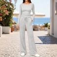 thumbnail image 2 of YHCY Women 2 Piece Loungewear Set Slim Long Sleeve Crewneck Trackshirts Fall Trendy Drawstring Waisted Wide Leg Sweatpants Comfy Stretchy Suits Comfy Sets Athletic Lounge Sweatsuit Light Ashy Xxl, 2 of 7