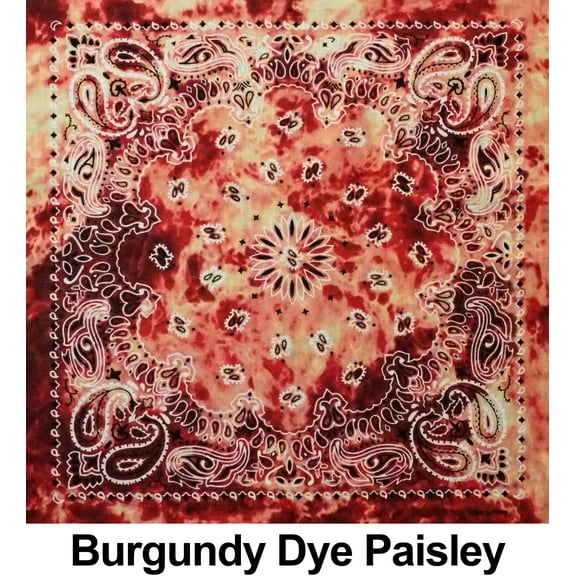 Burgundy Dye Paisley Print Designs Cotton Bandana (22 inches x 22 inches)