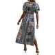 thumbnail image 4 of SAYOO Vestido Largo de Manga Corta para Mujer, Patrón de Estilo Bohemio Impreso con Cuello en V Vestido de Corte Alto con Lazo, Ropa Casual de una Pieza SAYOO casual, 4 of 5