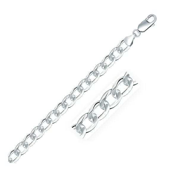 Rhodium Plated 7.9mm Sterling Silver Curb Style Chain 20 in