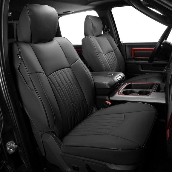 Ikon Motorsports Car Seat Covers Fits 2013-2025 Dodge Ram 1500& 2013-2026 2500 & 2017-2026 3500, Waterproof Easy Clean PVC Seat Protector Full Set, Black