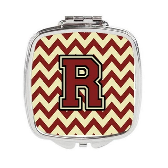 Letter R Chevron Maroon & Gold Compact Mirror