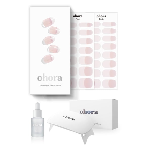 ohora Semi-Cured Gel Nail Strips Value Set (N Essential French Starter Kit) Includes Full Size Lamp and Mini Remover, Salon-Quality, Long Lasting, Ea