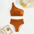 thumbnail image 4 of Women's Bikini Set Solid Color Pleated One Shoulder Sleeveless Summer Beach Wear, 4 of 8